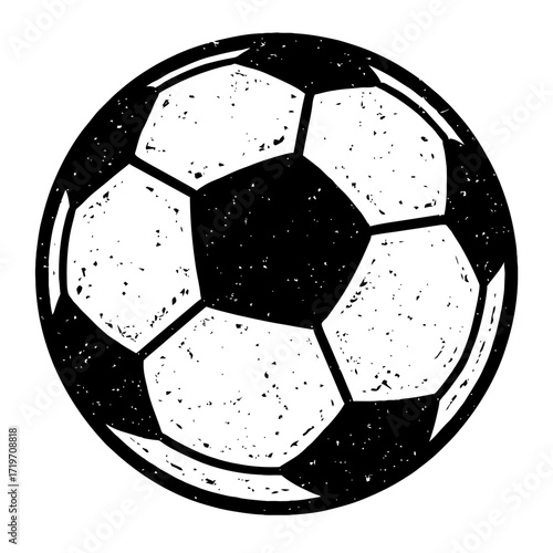 Distressed Black and White Soccer Ball Illustration: Grunge Vintage Football Icon Graphic Design Element for Sports Themes, Game Day, Apparel, Websites, and Print Media - Perfect for Athletics, Team S