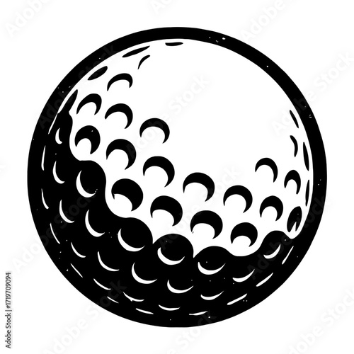 Classic Black and White Golf Ball Illustration Featuring Distinctive Dimples, a Perfect Vector Graphic for Sports Enthusiasts, Game Developers, Marketing Campaigns, and Athletic Event Promotions. This