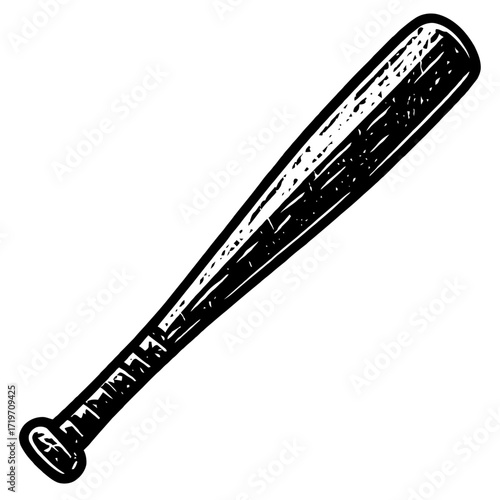 Hand-drawn baseball bat illustration, perfect for sports designs, team logos, game graphics, and athletic merchandise, capturing the essence of classic American pastime and sporting equipment artistry