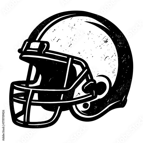Distressed Black and White Los Angeles Rams NFL Football Helmet Illustration. Iconic vintage American football gear, grunge texture, classic ram horn logo. Perfect for retro sports designs, fan appare