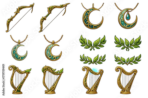 Elegant ornate designs: bows, necklaces, laurel wreaths, and harps collection