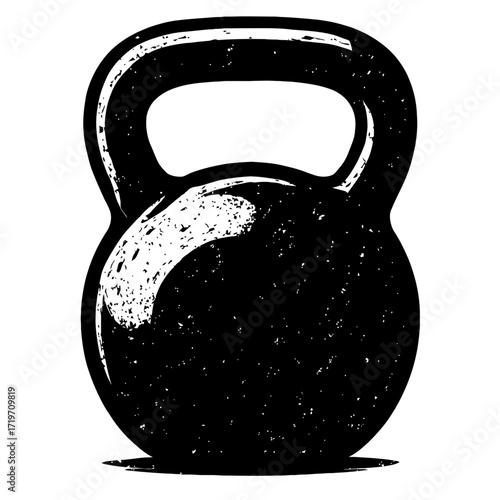 Classic Black Kettlebell Icon with Distressed Grunge Texture for Vigorous Strength Training and Functional Fitness Workouts, Perfect for Gym Equipment, Home Gyms, and Comprehensive Athletic Conditioni