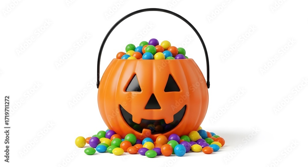 Fototapeta premium Illustration of pumpkin bucket full of candy isolated on white background