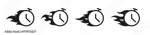 Speedy stopwatch icons with trailing flames, symbolizing urgency, fast service, or racing time. Ideal for deadline, delivery, or time-sensitive themes.