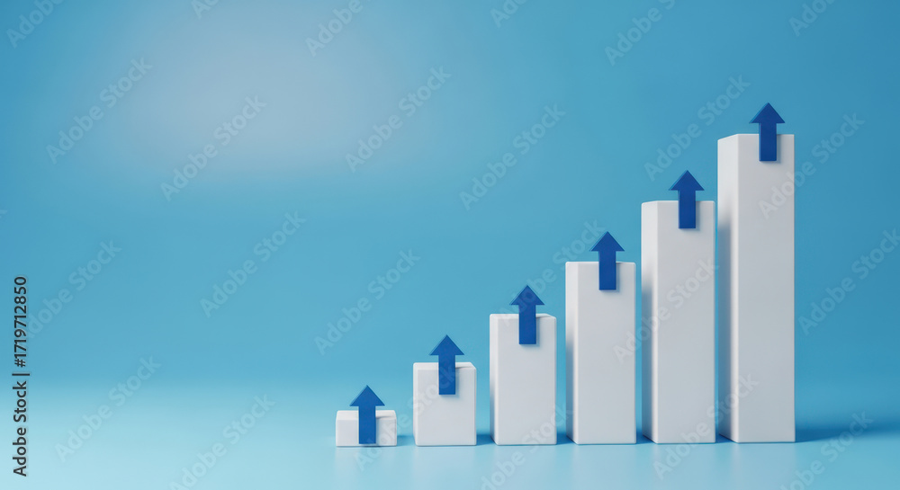 Fototapeta premium Steady Business Growth A Bar Graph with Ascending Arrows Illustrating Consistent Progress, Representing Success and Positive Development in Business Metrics