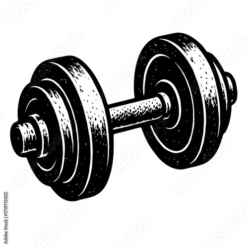 Black and white vector illustration of a dumbbell, great for gym logos, fitness branding, strength training, workout motivation, bodybuilding designs, athletic apparel, and health-focused digital cont