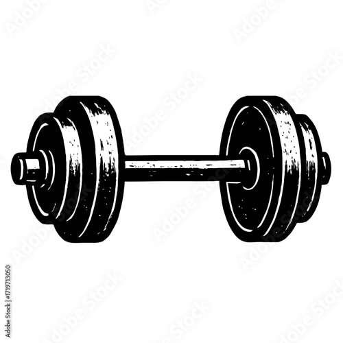 Black and White Barbell Graphic, capturing the essence of strength and weightlifting. This bold, distressed illustration is ideal for gym marketing, fitness apps, workout apparel, athletic branding, a