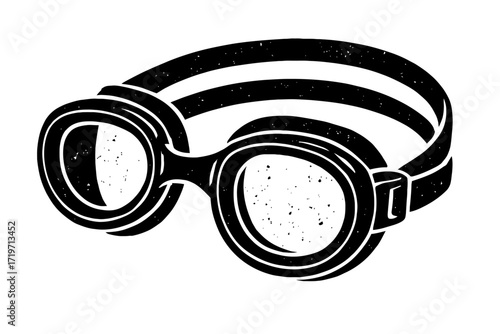Classic Vintage Goggles Illustration: Black and White Textured Graphic of Retro Aviator Eyewear, Perfect for Steampunk Designs, Industrial Art, and Antique-Style Visual Projects with a Unique Hand-Dra