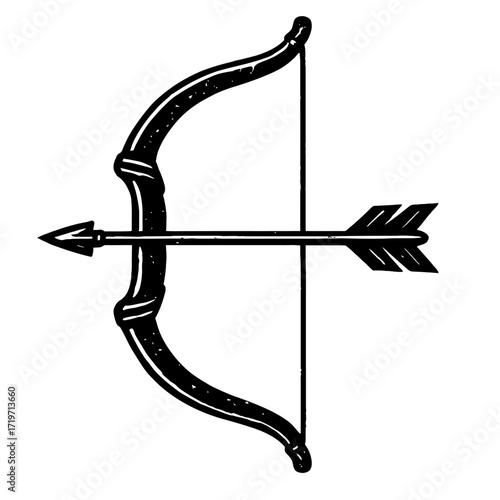 Striking Black and White Bow and Arrow Illustration – A Versatile Vector Graphic for Archery Enthusiasts, Hunting Sports, Historical Themes, and Symbolic Designs. Perfect for T-Shirts, Logos, and Digi