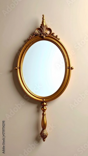 Ornate gilded looking-glass with detailed flourish, evoking luxury and elegance