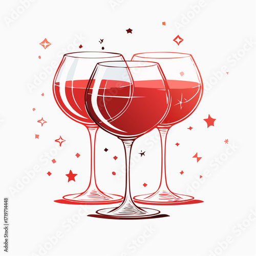 Three Glasses of Red Wine with Sparkling Effect