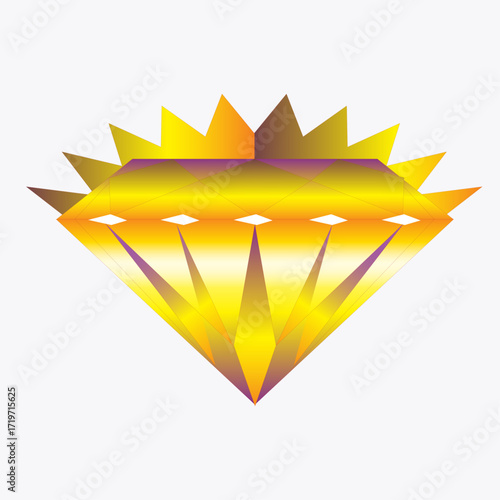 Golden diamond with sharp edges and purple accents, isolated on white background
