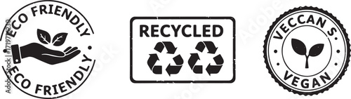 Eco-Friendly, Recycled, and Vegan Labels Sustainable Product Icons