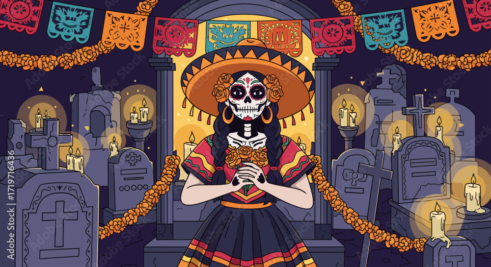 Fototapeta premium Day of the Dead Fiesta Celebration in the Cemetery