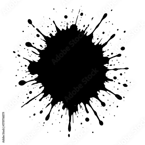 Black Ink Splash & Paint Splatter: High-res grunge blot for abstract art, messy textures, creative backgrounds, edgy designs, digital illustrations, impactful branding, web elements, and expressive vi