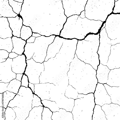 Abstract Black & White Cracked Grunge Overlay Texture with Distressed Surface Details and Irregular Fractured Lines. Perfect for Vintage, Urban, and Industrial Design Backgrounds, Adds Gritty, Rough,