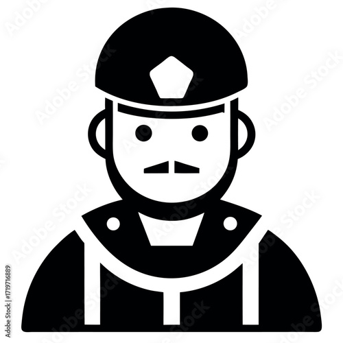Black and White of a Man with a Mustache Wearing a Service Cap