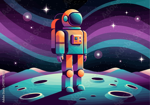Astronaut in Space Suit on Alien Planet Landscape