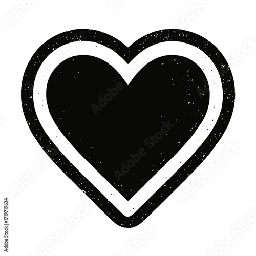 Distressed Black and White Grunge Heart Icon: A Vintage Textured Love Symbol with a Double Outline, Perfect for Romantic Designs, Valentine's Day Graphics, Edgy Art, and Rustic Aesthetic Projects, Exp