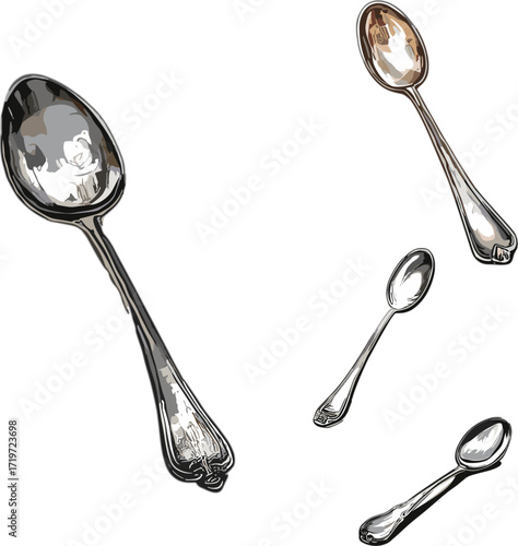 set of spoon isolated in color style, kitchen appliances set in color style