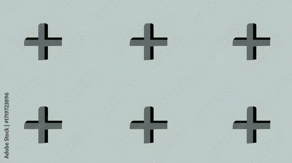 Obraz premium A clean, minimalist pattern featuring a grid-like arrangement of simple black cross symbols against a light gray background.