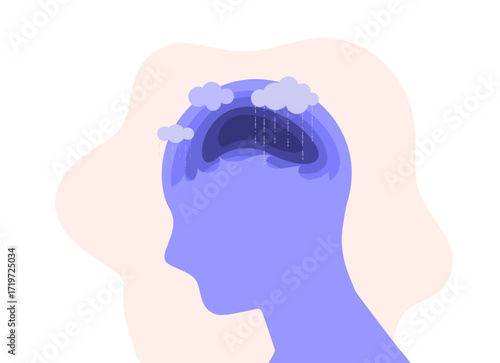 Head with rain falling into the mind representing mental health issues.