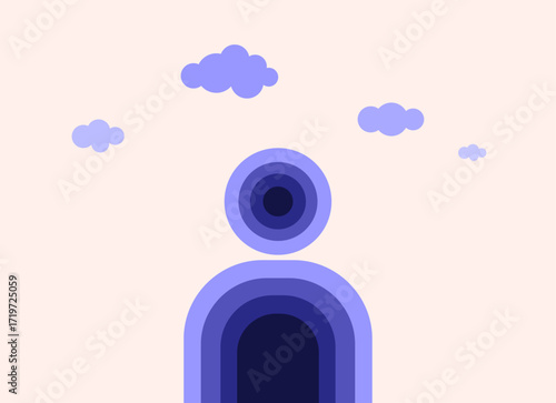 Silhouette of a person with sinking feeling sad and dark clouds having mental health problems.