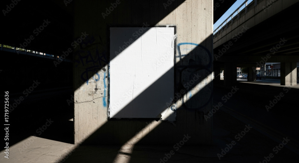 Obraz premium Vertical White Rectangular Panel with Sharp Diagonal Sunlight and Shadow.