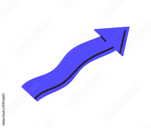Curved arrow icon, bending line with direction pointer, path change symbol, wayfinding sign, navigation guide, curve shape indicator, route direction isolated on background flat vector illustration.