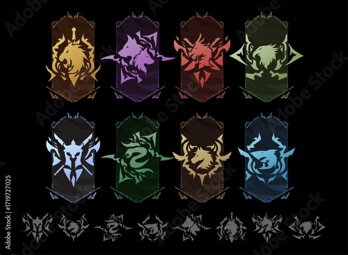Fantasy Clan Crest Trading Card Banner Pack – RPG TCG Emblem Collection with Wolf, Lion, Dragon, Eagle, Serpent, and Mythical Creature Badges