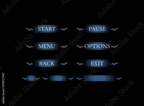 Fantasy RPG Game UI Button Template Pack – Medieval Interface Design with Start, Pause, Menu, Options, Back, and Exit
