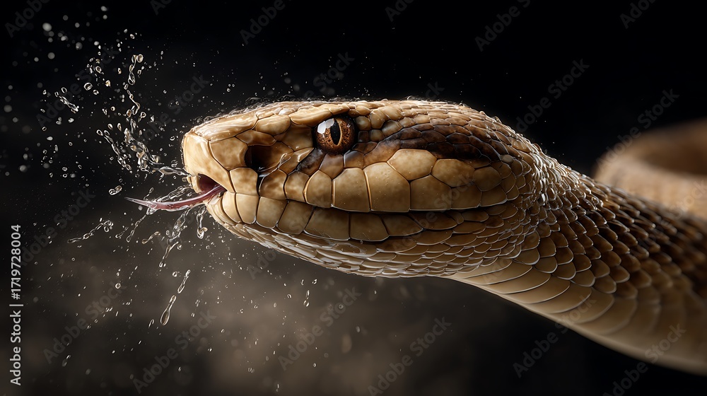 Fototapeta premium Close-up illustration of a snake releasing its venom to attack
