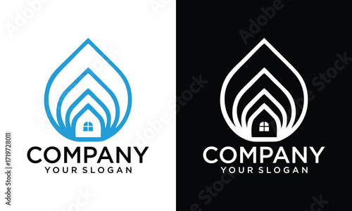 Creative line art minimalist icon house in drops logo vector