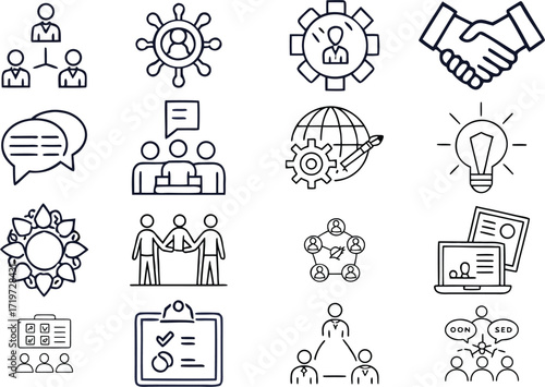 Collaboration line icon set 