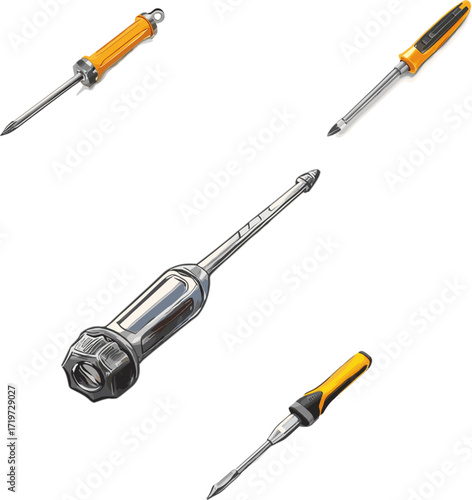 set of screwdriver in color style, carpentry tools set isolated on white and no background