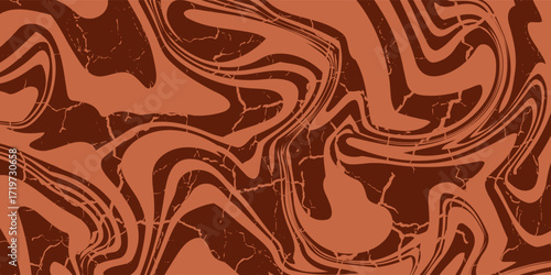 Retro coffee color background. Milk chocolate liquid dessert texture. Wavy swirl candy pattern for poster, cover, banner, pamphlet. Vintage brown trippy hippie wallpaper in 60s or 70s style.