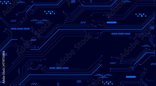 Digital Technology PCB Layout in Neon Blue Design