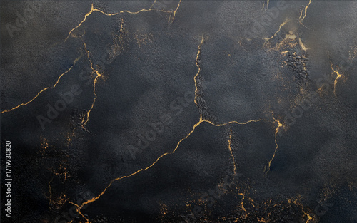 Black marble texture with gold pattern background design. Golden crack black grunge wall background. Vector illustration.