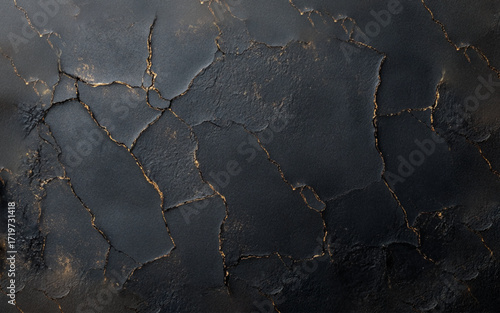 black marble texture with gold veins. Golden crack black grunge wall background.