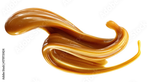 Golden caramel sauce swirl isolated on transparent background