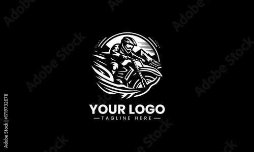 Dynamic mountain biker riding swiftly with an energetic splatter effect in a monochromatic vector illustration