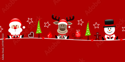 Banner Weihnachtsmann Rentier Und Schneemann Icons Rot