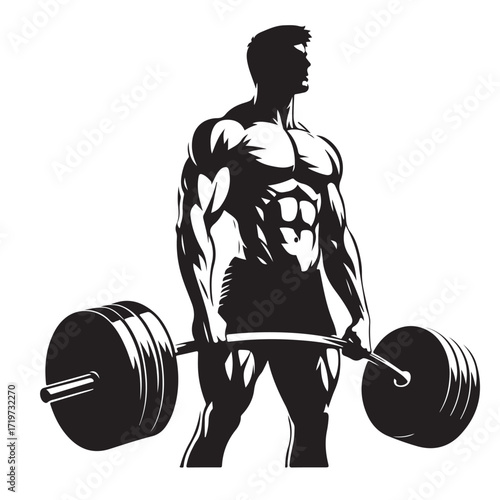 "Bodybuilder lifting heavy barbell illustration"