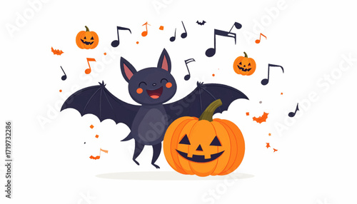 Happy Halloween Bat and Pumpkin Illustration