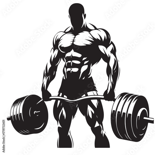 "Bodybuilder lifting heavy barbell illustration"