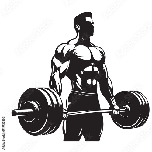 "Bodybuilder lifting heavy barbell illustration"