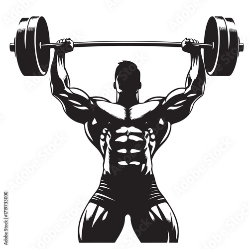 "Bodybuilder lifting heavy barbell illustration"