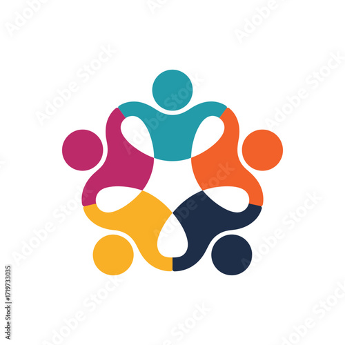Colorful abstract group of people holding hands in a star shape