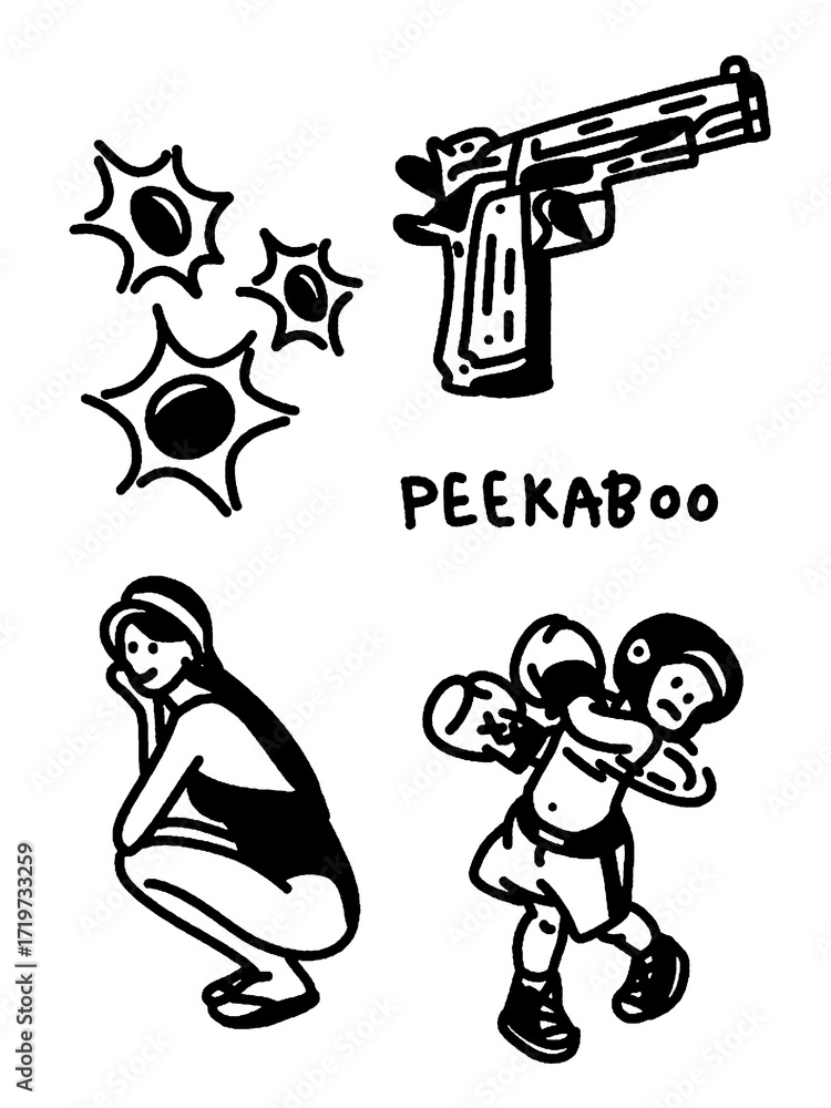 Fototapeta premium Cool Hand-Drawn Weapon and Fighter Aesthetic Stickers