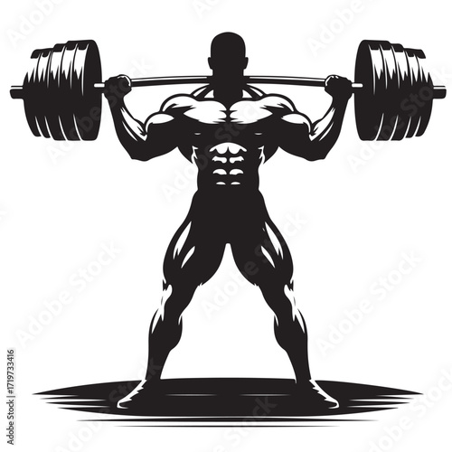 "Bodybuilder lifting heavy barbell illustration"